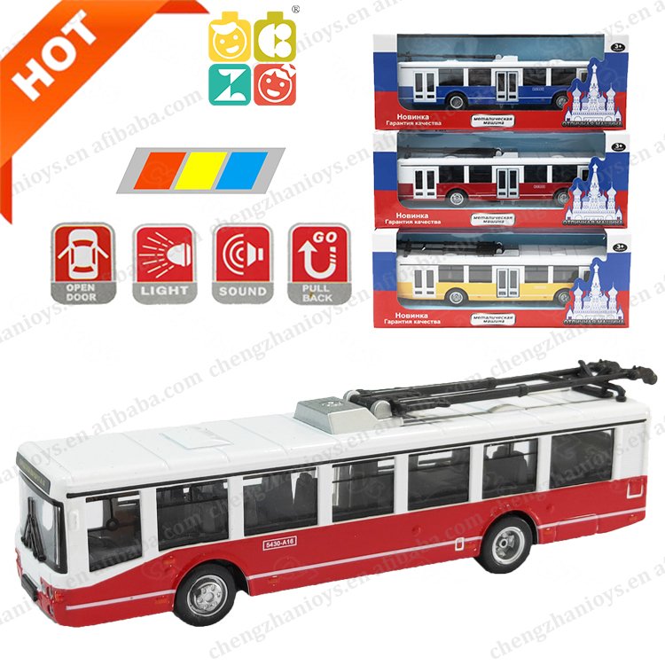 CZ Customized 1:24 Alloy Pull Back Bus Diecast Car Music Light Vehicle Long Bus Model Diecast Car Musical Alloy Toy Bus for Kids